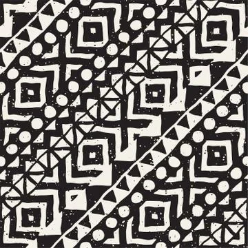 Black and white tribal vector seamless pattern with doodle elements. Aztec .. 스톡 일러스트