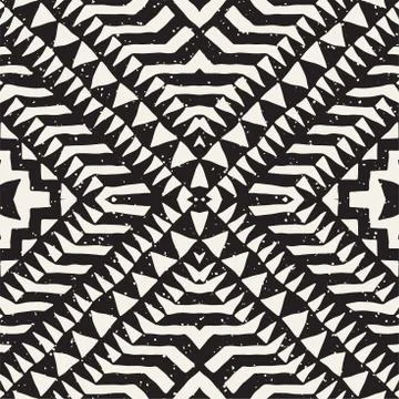 Black and white tribal vector seamless pattern with doodle elements. Aztec ab 스톡 일러스트