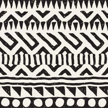 Black and white tribal vector seamless pattern with doodle elements. Aztec ab Stockillustratie