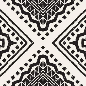 Black and white tribal vector seamless pattern with doodle elements. Aztec ab 스톡 일러스트