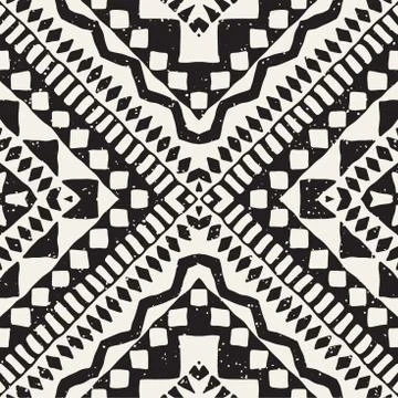 Black and white tribal vector seamless pattern with doodle elements. Aztec ab Illustrazione stock