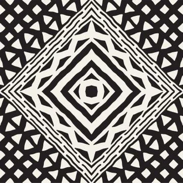 Black and white tribal vector seamless pattern with doodle elements. Aztec ab 스톡 일러스트