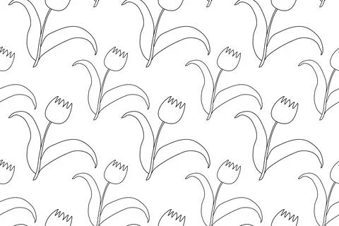Black and White Tulip Pattern for Coloring Stock Illustration