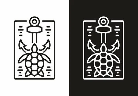 Black and white turtle anchor line illustration Illustrazione stock