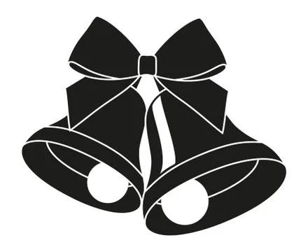 Black and white two bells with ribbon bow silhouette Stock Illustration