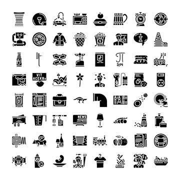 Black and white universal icon set symbols everyday objects Stock Illustration