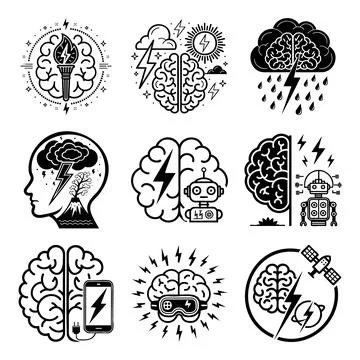 Black and white of various skulls and bones with ornate patterns and symbol.. Stock Illustration