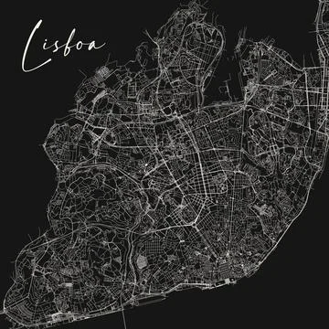 Black and white vector city map of Lisbon. Stock vector illustration isolated on Stock Illustration