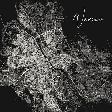Black and white vector city map of Warsaw. Stock vector illustration isolated on 스톡 일러스트