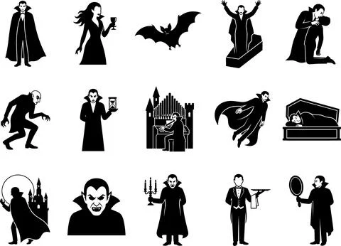 Black and White Vector Collection of Vampire Characters in Various Gothic S.. 스톡 일러스트