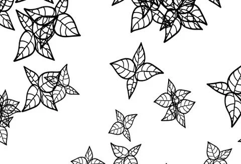 Black and White vector doodle backdrop with leaves. Stock Illustration