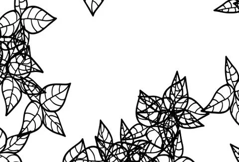 Black and White vector doodle pattern with leaves. Illustrazione stock