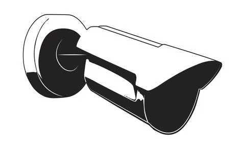 Black and White Vector Drawn CCTV Camera. Security system, smart home, surv.. Stock Illustration