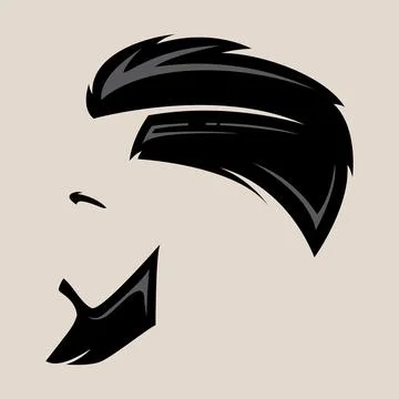 Black and white vector face with hairstyle and beard Stock Illustration