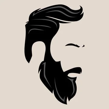 Black and white vector face with hairstyle and beard Stock Illustration