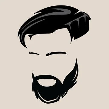 Black and white vector face with hairstyle and beard Stock Illustration