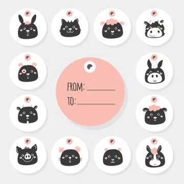 Black and white vector farm animals sheep hamster cat dog mouse cow, donkey Stock Illustration