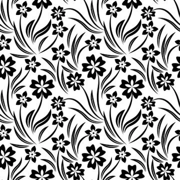 Black and White Vector Flower Pattern Illustrazione stock