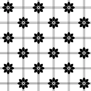 Black and White Vector Flower Pattern Stock Illustration