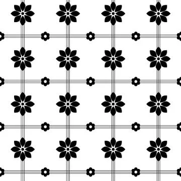 Black and White Vector Flower Pattern Illustrazione stock