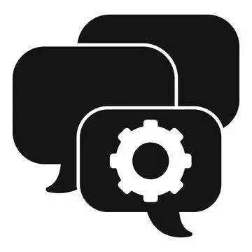 Black and white vector graphic of speech bubbles with a cogwheel, symbolizing Stock Illustration