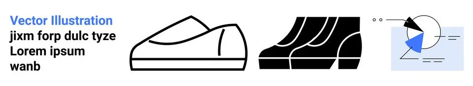 Black and White Vector Graphics Including Shoe Icon and Pie Chart for Data .. 스톡 일러스트