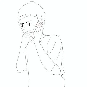 Black and white vector . The guy is talking on the phone. Surprise and negati Stock Illustration