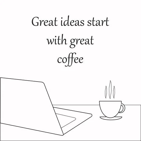 Black and white vector hand drawing line. Delicious coffee, quotes about coff Stock Illustration