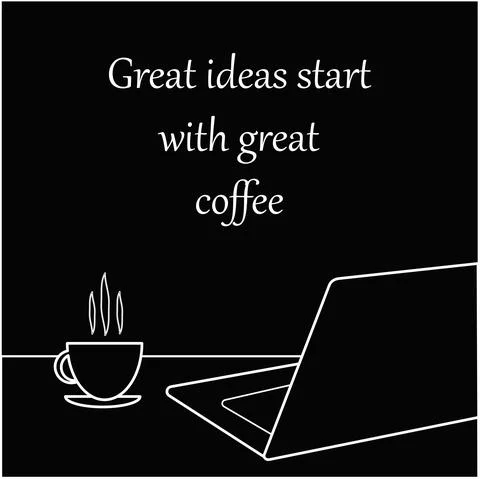 Black and white vector hand drawing line. Delicious coffee, quotes about coff Stock Illustration