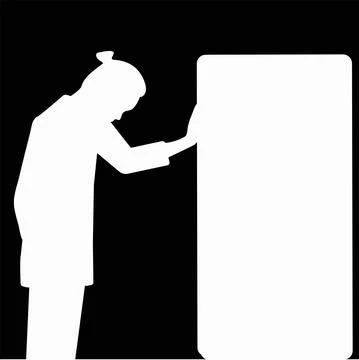 Black and white vector hand drawing line. Sad guy looks at the phone. Stock Illustration