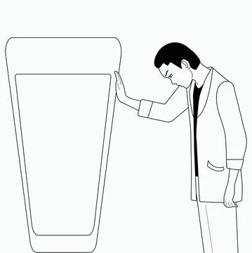 Black and white vector i hand drawing line. Alcoholism. Guy and a glass of al Illustrazione stock