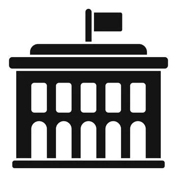 Black and white vector icon of a classical government building with a flag on Ilustración de archivo