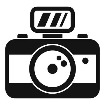 Black and white vector icon of a classic camera with a flash, suitable for Illustrazione stock
