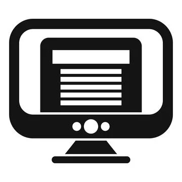 Black and white vector icon representing a retro computer monitor with screen Stock Illustration