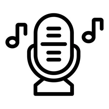 Black and white vector icon of a classic microphone with musical notes Stock Illustration