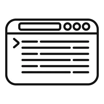 Black and white vector icon depicting a command line interface window Stock Illustration