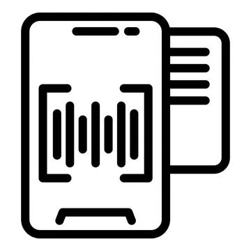 Black and white vector icon of a smartphone with analytics bars chart on screen Ilustración de archivo