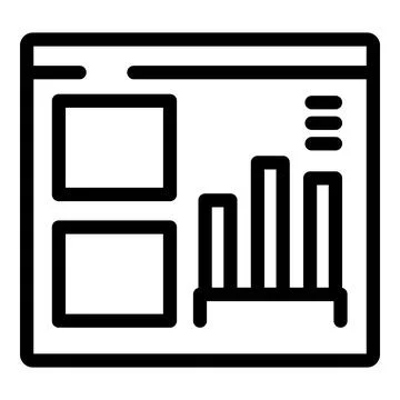 Black and white vector icon representing website analytics with graph and layout Stock Illustration