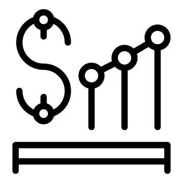 Black and white vector icon depicting an upward trend graph with dollar sign Illustrazione stock