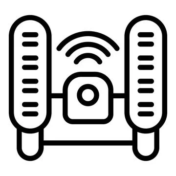 Black and white vector icon of a modern wireless router with signal waves Stockillustratie