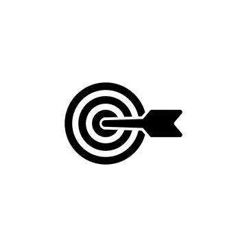 Black and white vector icon of a target with a dart in the center, symboliz.. Stock Illustration