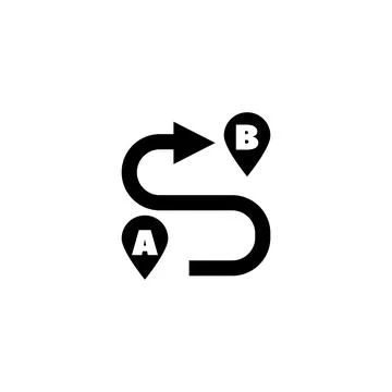 Black and white vector icon illustrating a route from point A to B Stock Illustration