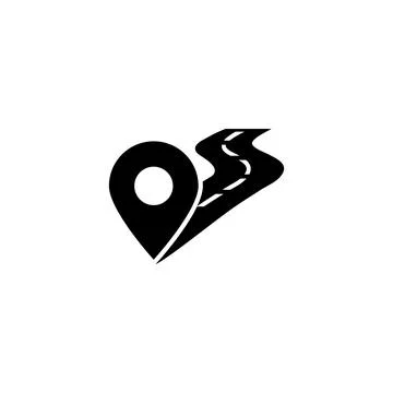 Black and white vector icon of a location pin on a road Stock Illustration