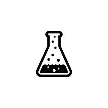 Black and white vector icon of a laboratory flask with bubbling liquid Stock Illustration