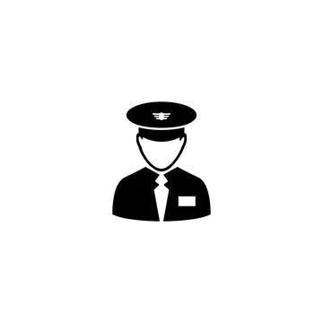 Black and white vector icon of a pilot, symbolizing aviation and professional Stock Illustration
