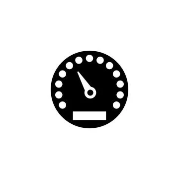 Black and white vector icon of a speedometer, indicating measurement and co.. Stock Illustration