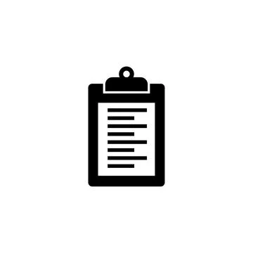 Black and white vector icon representing a clipboard with text lines Stock Illustration