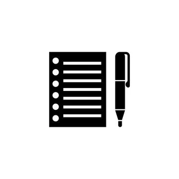 Black and white vector icon of a notepad and pen, symbolizing writing and n.. Stock Illustration