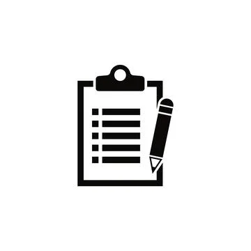 Black and white vector icon of a clipboard with pencil Stock Illustration