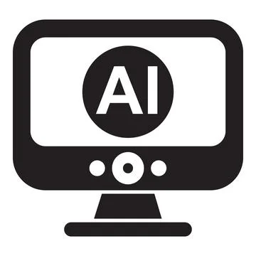 Black and white vector icon representing artificial intelligence displayed on Stock Illustration